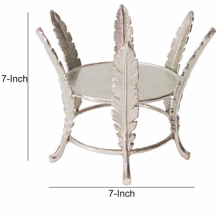Aluminum Candle Holder Surrounded with Six Leaf Pillars, Silver