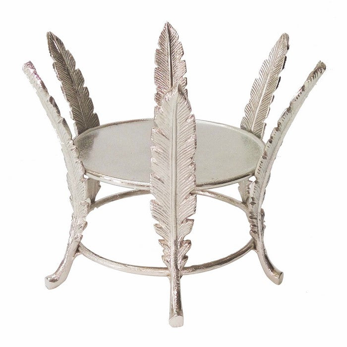 Aluminum Candle Holder Surrounded with Six Leaf Pillars, Silver