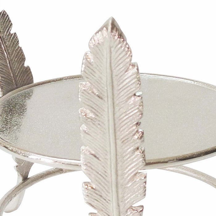 Aluminum Candle Holder Surrounded with Three Leaf Pillars, Silver