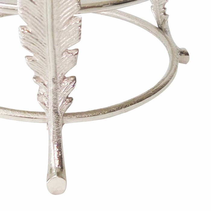 Aluminum Candle Holder Surrounded with Three Leaf Pillars, Silver