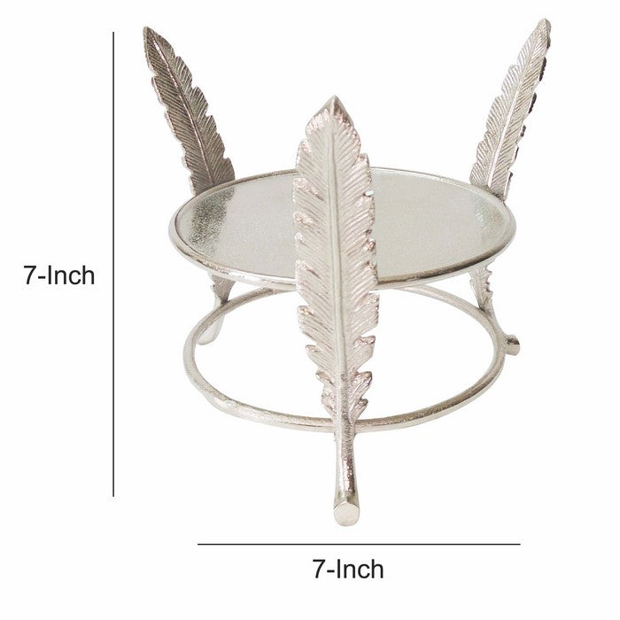 Aluminum Candle Holder Surrounded with Three Leaf Pillars, Silver
