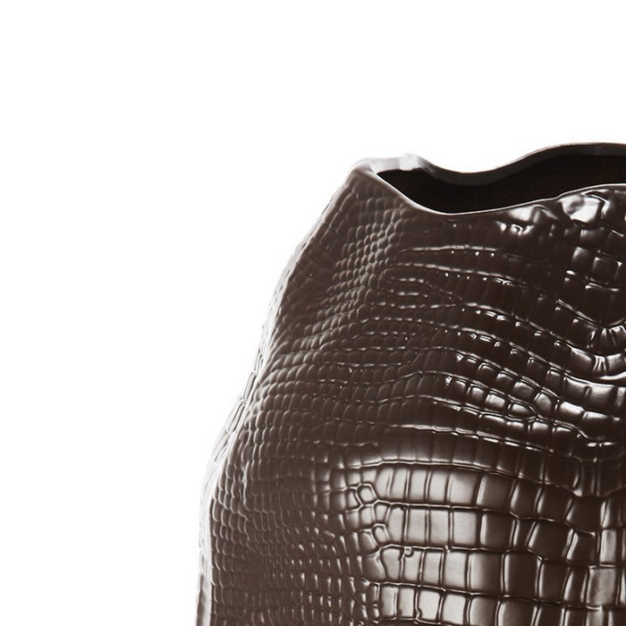decorative Textured Ceramic Vase with Irregular Rim, Brown