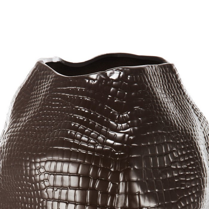 decorative Textured Ceramic Vase with Irregular Rim, Brown