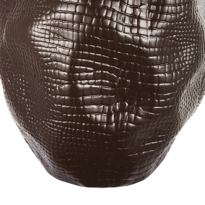 decorative Textured Ceramic Vase with Irregular Rim, Brown