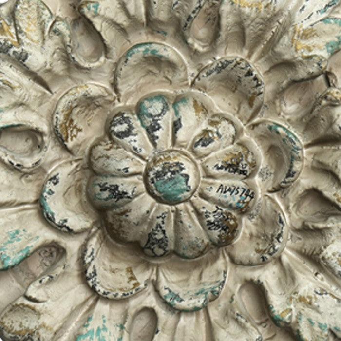 Distressed Floral Design Magnesia WallDecor with Hanging Hook, White