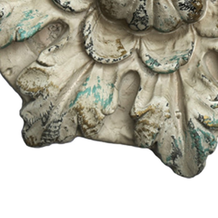 Distressed Floral Design Magnesia WallDecor with Hanging Hook, White
