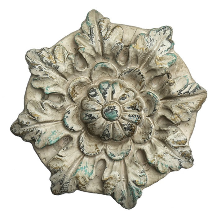 Distressed Floral Design Magnesia WallDecor with Hanging Hook, White