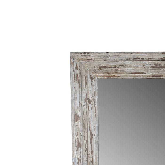 Wooden Framed Floor Mirror In Rectangular Shape, Distressed White