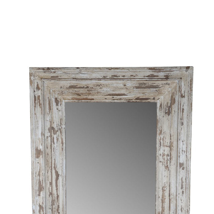 Wooden Framed Floor Mirror In Rectangular Shape, Distressed White