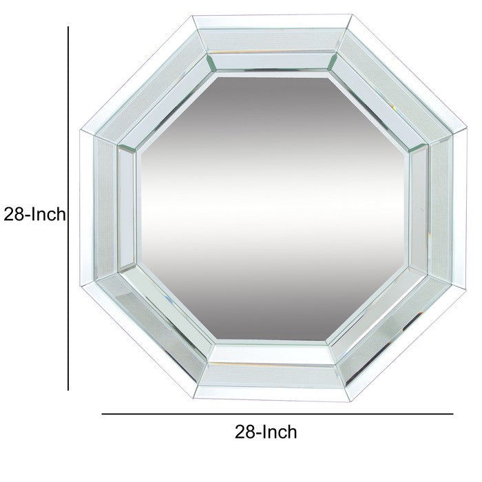 Octagonal Shaped Wall Mirror with Wooden Backing, Clear