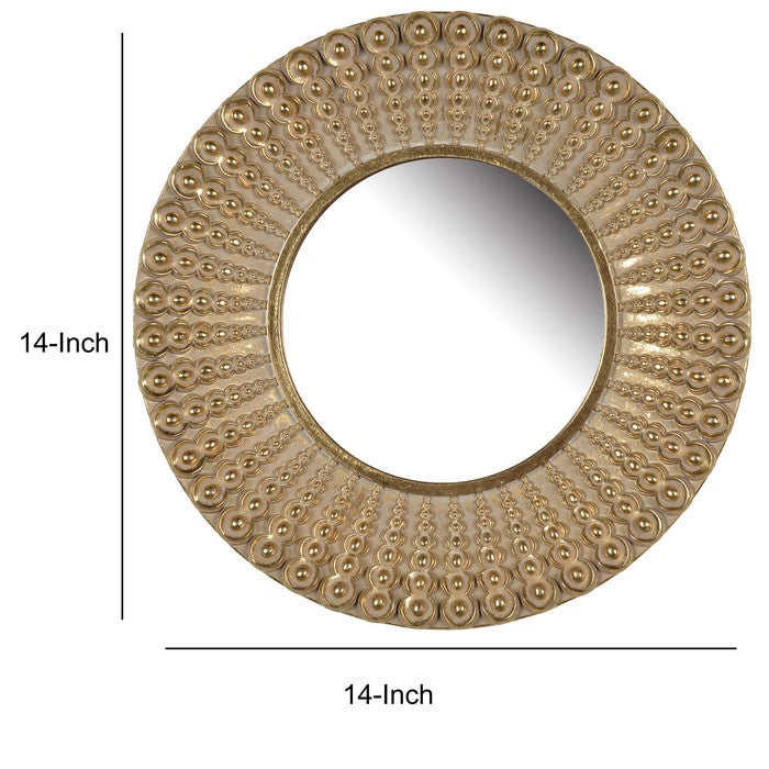Polyresin Round Wall Mirror with Ornamental Embellishments, Gold