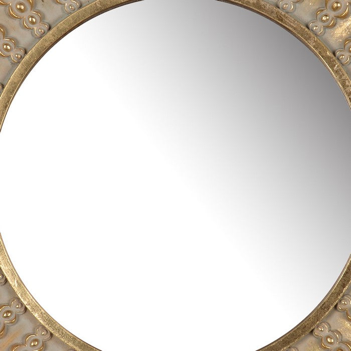 Polyresin Framed Round Wall Mirror with Ornamental Embellishments, Gold
