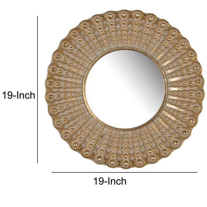 Polyresin Framed Round Wall Mirror with Ornamental Embellishments, Gold