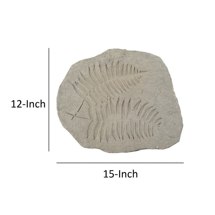 Concrete Fossil Accent Stone with Fern Leaves Imprint, Gray