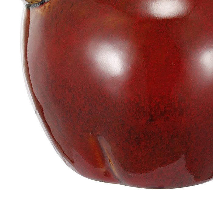 Ceramic Apple Pitcher with Leaf Shaped Spout, Red and Brown