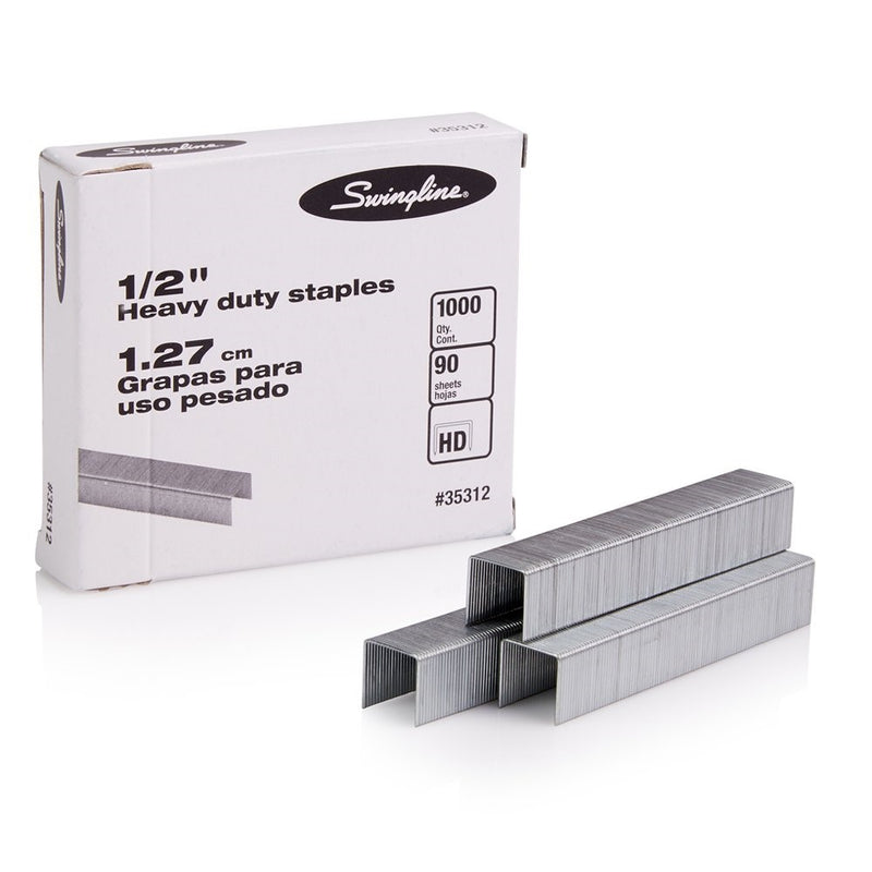 Swingline Staples, Heavy Duty, 90-Sheet Capacity, 1/2" Length, 100/Strip, 1000/Box, 1 Box (35312)