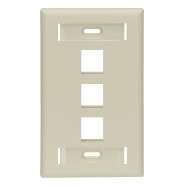 Leviton 42080-3IS QuickPort Wallplate with Id Window, Single Gang, 3-Port, Ivory
