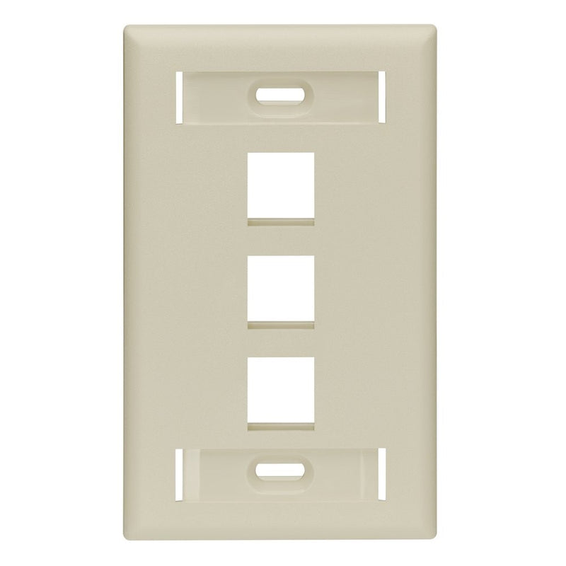 Leviton 42080-3IS QuickPort Wallplate with Id Window, Single Gang, 3-Port, Ivory