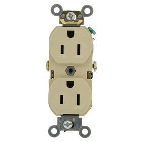 Leviton BR15-I 15-Amp, 125-Volt, Narrow Body Duplex Receptacle, Straight Blade, Commercial Grade, Self Grounding, Ivory