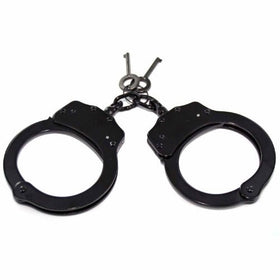 Double Locking Steel Hand Cuffs Police Handcuffs - Black