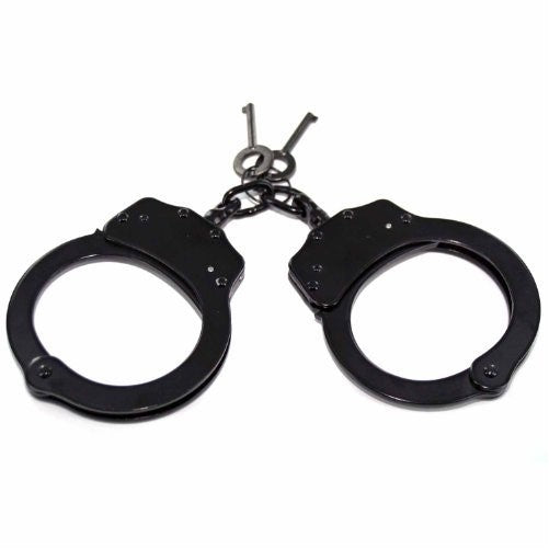 Double Locking Steel Hand Cuffs Police Handcuffs - Black
