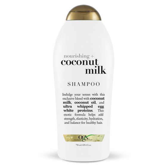 OGX Nourishing Shampoo, Coconut Milk, Salon Size, (1) 25.4 Ounce Bottle, Paraben Free, Sulfate Free, Sustainable Ingredients, Hydrating, Balancing and Strengthening