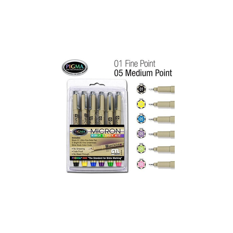 Pigma Micron 01 Fine & 05 Medium Point Bible Study Kit (Set of 6)