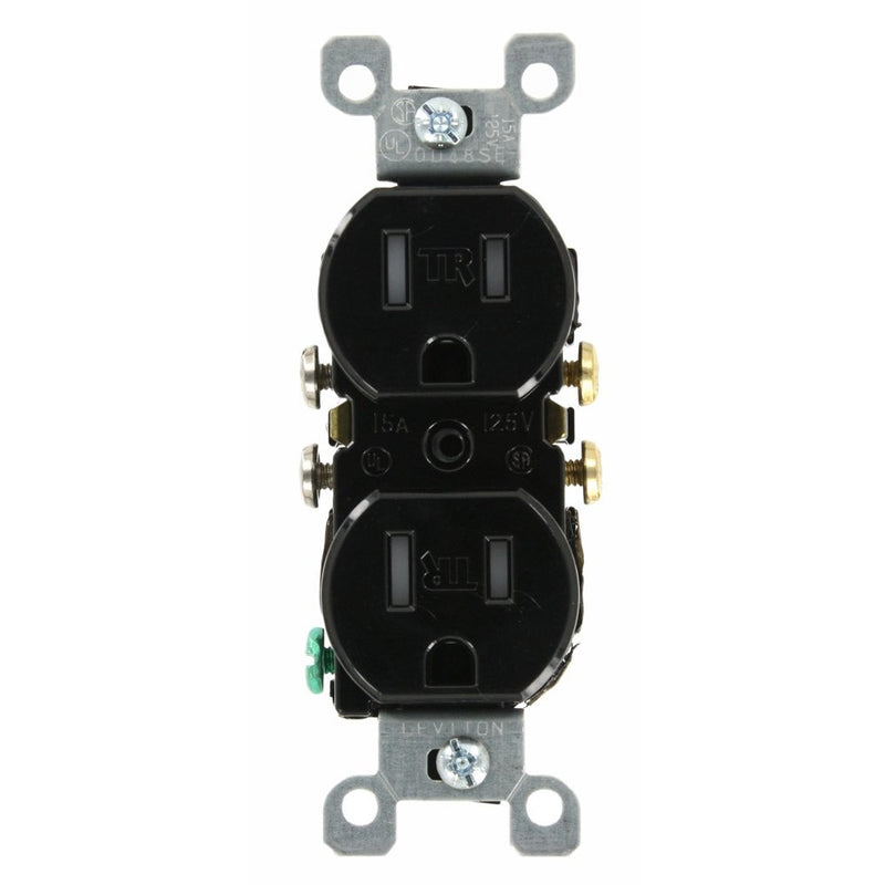 Leviton T5320-E 15 Amp, 125 Volt, Tamper Resistant, Duplex Receptacle, Residential Grade, Grounding, Black