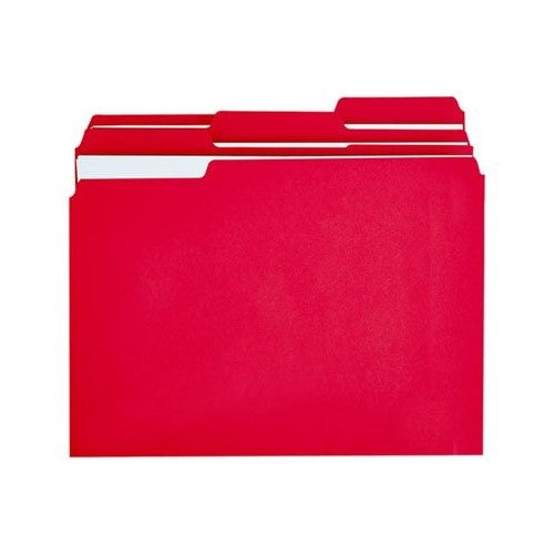 Colored File Folders, 1/3 Cut One-Ply Top Tab, Letter, Red, 100/Box
