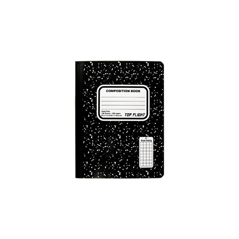 Top Flight Sewn Marble Composition Book, Black/White, Quad Rule, 4 Squares per Inch, 9.75 x 7.5 Inches, 100 Sheets (41320)