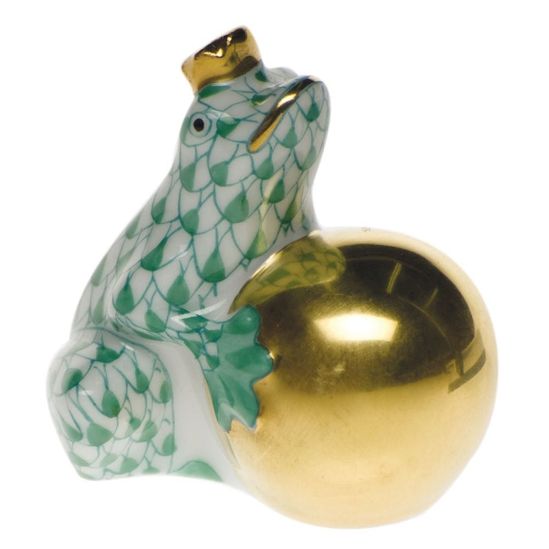 Herend Frog with Crown Figurine Green Fishnet