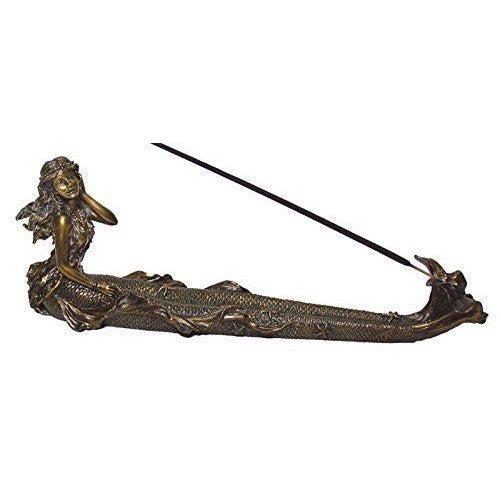 TLT 9.5 Inch Hand Painted Resin Incense Holder with Posing Mermaid