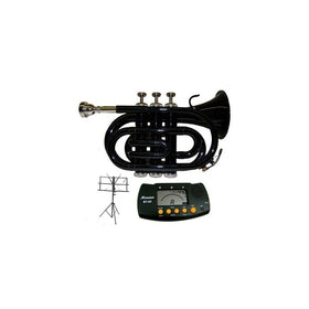 Merano B Flat Black Pocket Trumpet with CaseMetro TunerBlack Music Stand
