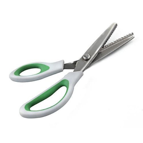 ZXUY Pinking Shears Green Comfort Grips Professional Dressmaking Pinking Shears Crafts Zig Zag Cut Scissors Sewing Scissors (1, 5 Ounce)