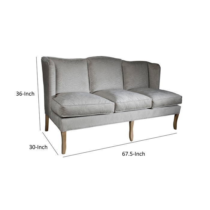 Fabric Upholstered Wooden Sofa with Wingback Design, Gray and Brown