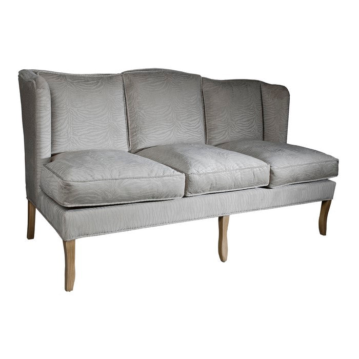 Fabric Upholstered Wooden Sofa with Wingback Design, Gray and Brown