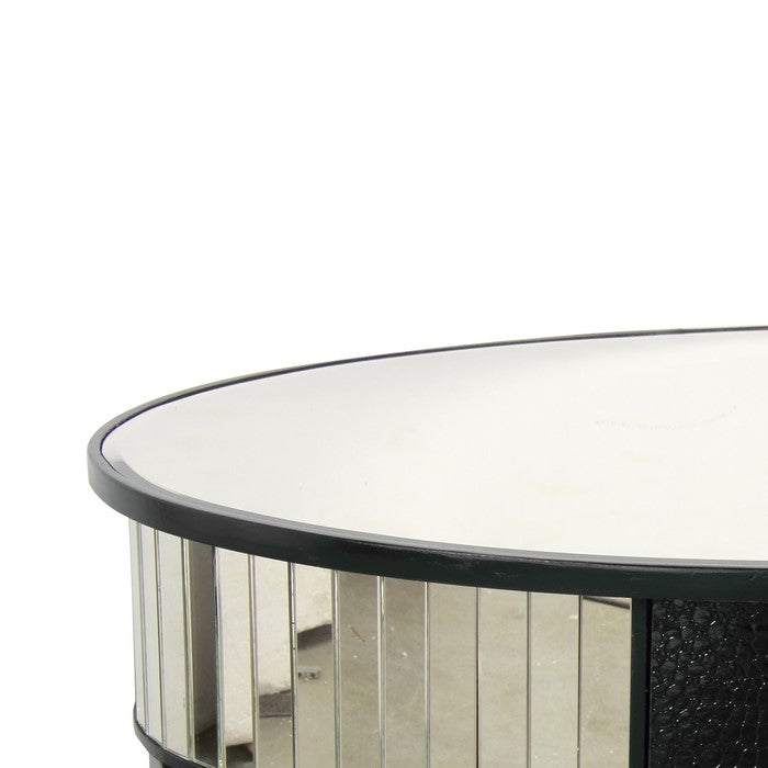 Wood and Glass Coffee Table with 2 Drawers and Mirror Inset, Black