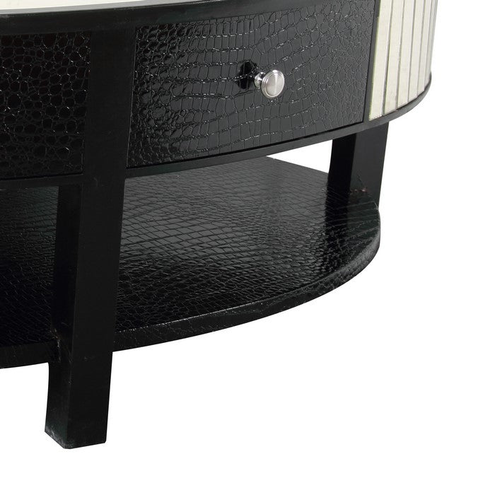 Wood and Glass Coffee Table with 2 Drawers and Mirror Inset, Black