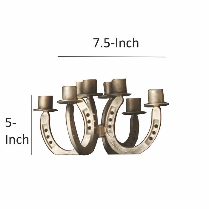 Old Style Horse Shoe Design Metal Candelabra, Nickel Silver