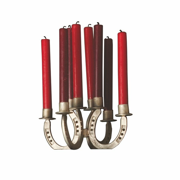 Old Style Horse Shoe Design Metal Candelabra, Nickel Silver
