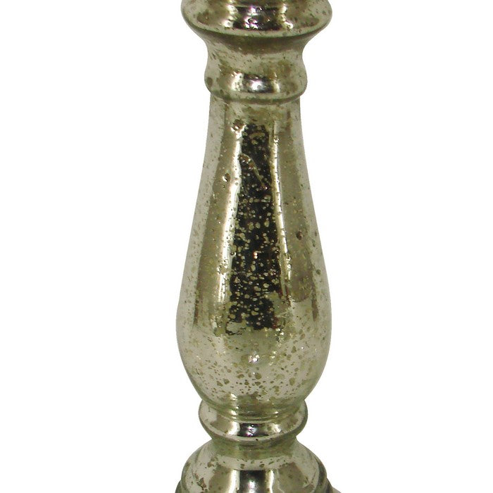 Glass Pillar Candle Holder with Distressed Details, Silver