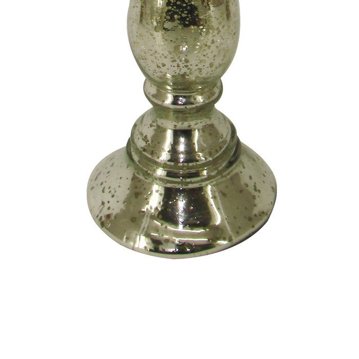 Glass Pillar Candle Holder with Distressed Details, Silver