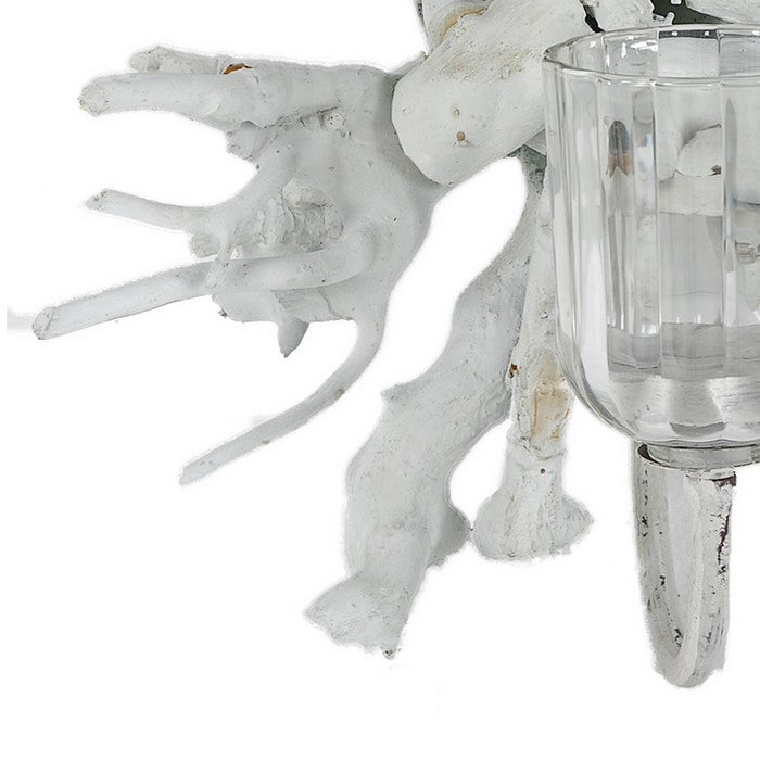 Wood and Metal Wall Candle Holder with Glass Sconce, Gray