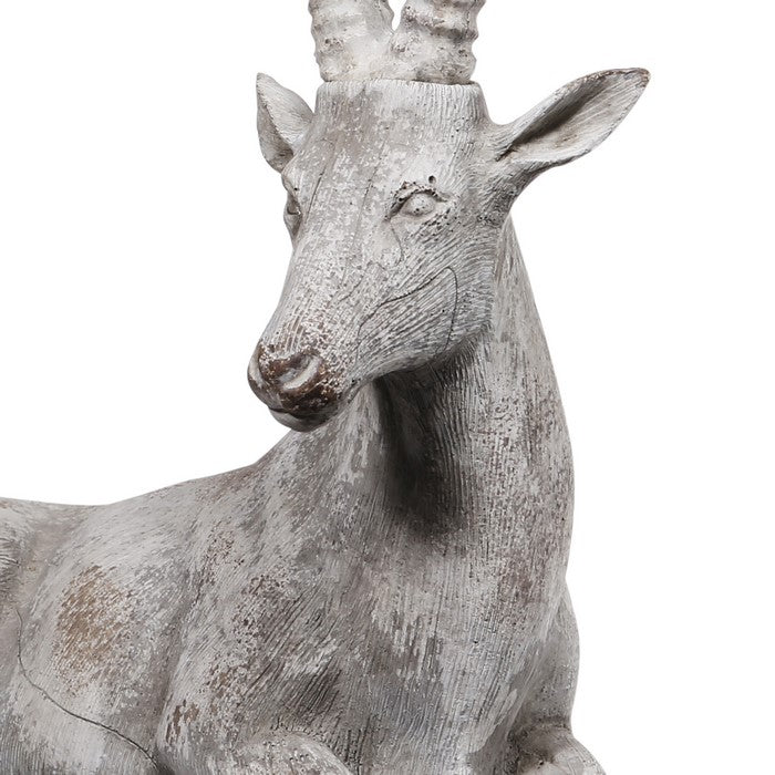 Polyresin Resting Antelope Sculpture with Distressed Details, Gray