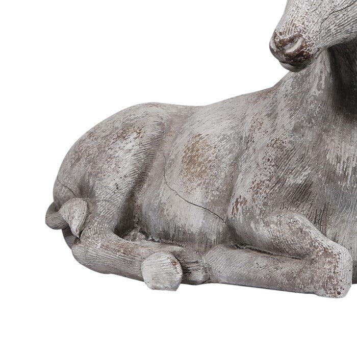 Polyresin Resting Antelope Sculpture with Distressed Details, Gray