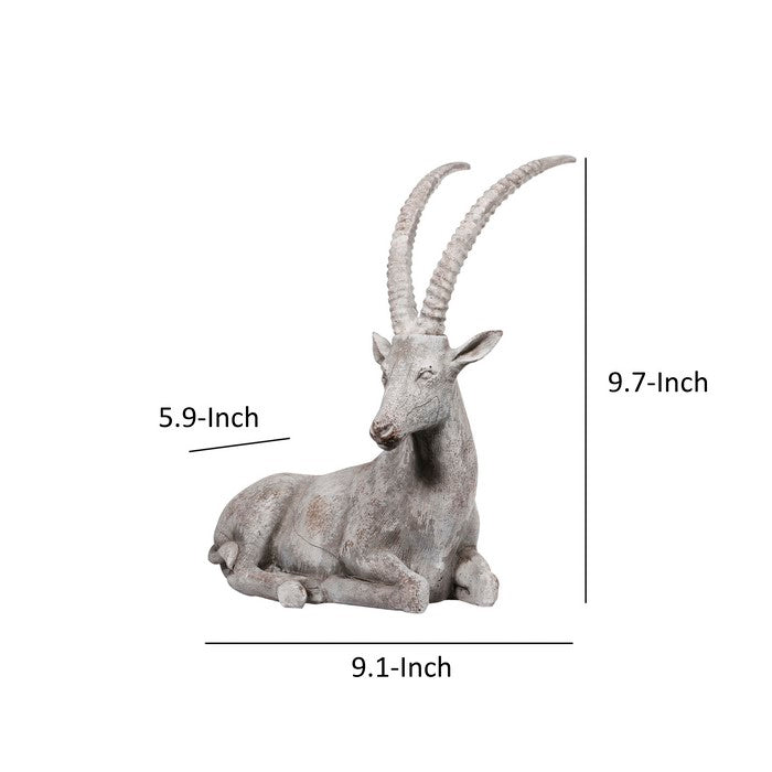 Polyresin Resting Antelope Sculpture with Distressed Details, Gray