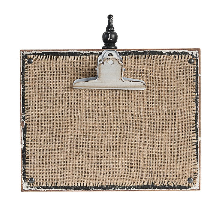 Wood and Metal Clipboard with Burlap Backing and Easel Support, Brown
