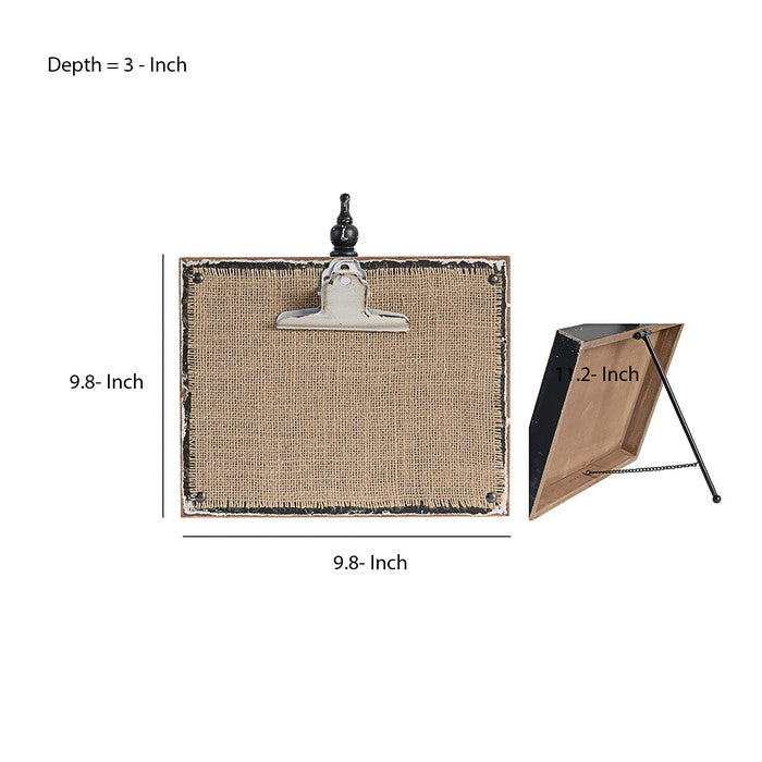 Wood and Metal Clipboard with Burlap Backing and Easel Support, Brown