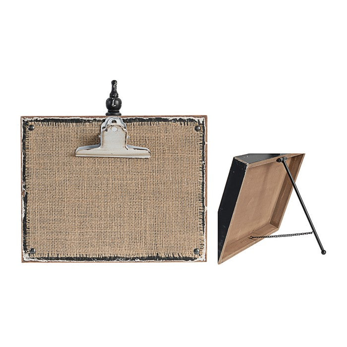 Wood and Metal Clipboard with Burlap Backing and Easel Support, Brown