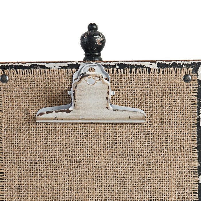 Wood and Metal Rectangular Clipboard with Burlap Backing, Brown